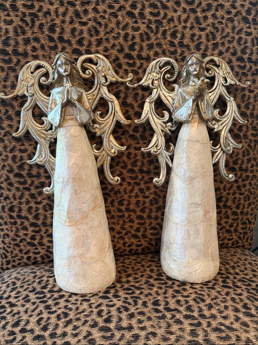 Neutral Silver and Cream Angel Figurine Set - Home Accents. 13 1/2” tall